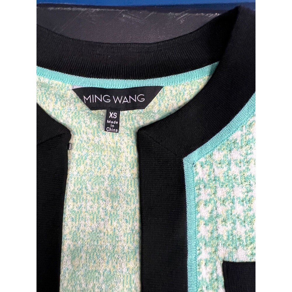 Ming Wang Houndstooth Knit Jacket Women’s Size XS Green Black Nylon - Picture 4 of 7